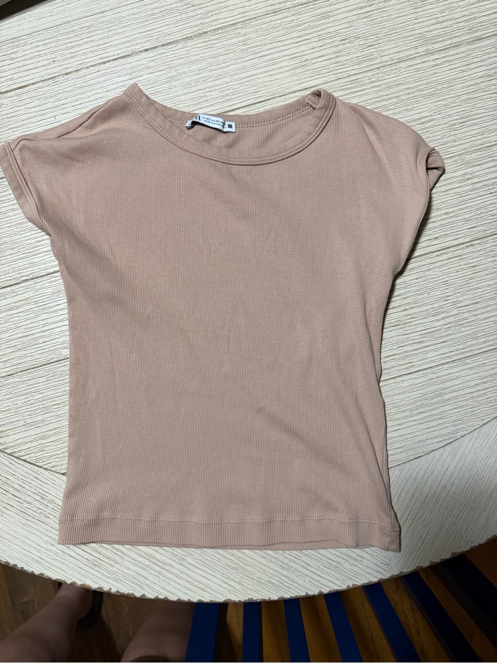 Zara Women’s Short Sleeve Ribbed Tee in Dusty Rose
